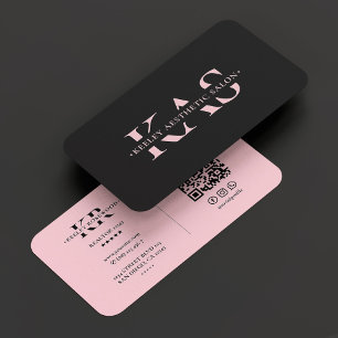 Ästhetisch schwarz rosa Schönheitsmonogramm QR Visitenkarte
