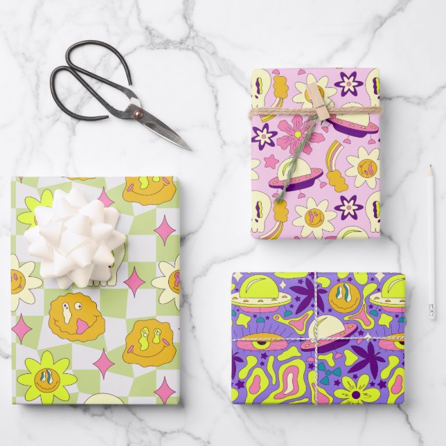 Ästhetisch Y2K Trippy Psychedelic Ungewöhnlich Geschenkpapier Set (Vorderseite)
