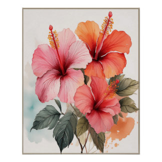 Ästhetische Aquarellblume Hibiskus Wall Poster