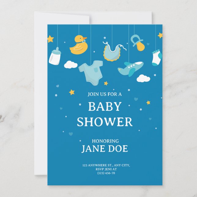 Ästhetische Blue Baby Dusche Einladungskarte (Vorderseite)