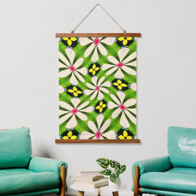 Ästhetische Blume Muster Wandteppich Mit Holzrahmen (Wohnzimmer)