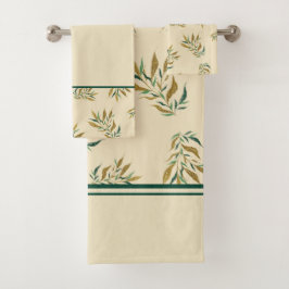 Ästhetische Botanik Muster Gold und Grüne Twigs Badhandtuch Set