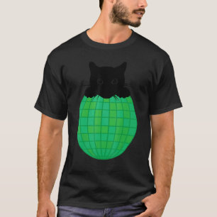 Ästhetische Disco-Kugel Grün Natur Schwarze Katze T-Shirt