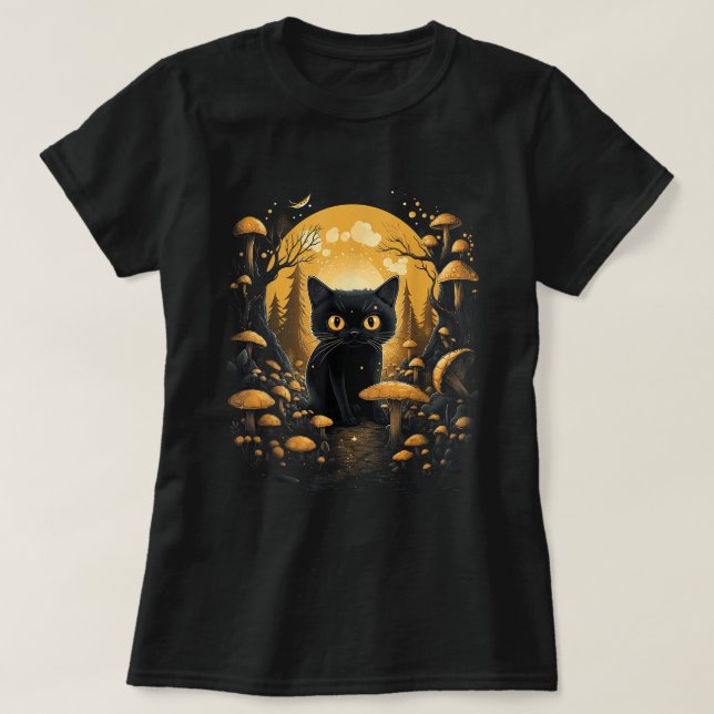 Ästhetische dunkle Kernkatze unter Pilz T-Shirt (Design vorne)