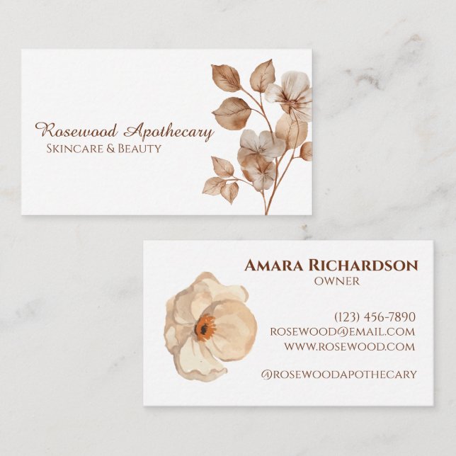 Ästhetische Elegant floral Soft Beige Beruflich Visitenkarte (Vorne/Hinten)