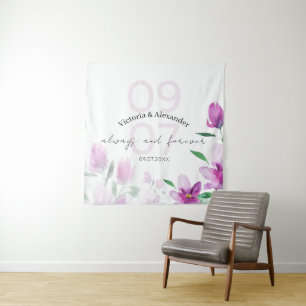 Ästhetische elegante rosa Wildblumen Aquarell Wandteppich