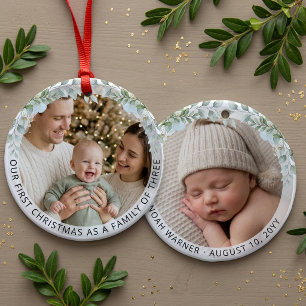 Ästhetische Familie zu Dritt Erstes Weihnachtsfoto Keramik Ornament
