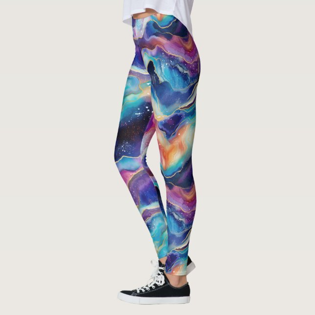 Ästhetische, farbige Regenbogen-Age-Glitzer-Textur Leggings (Links)