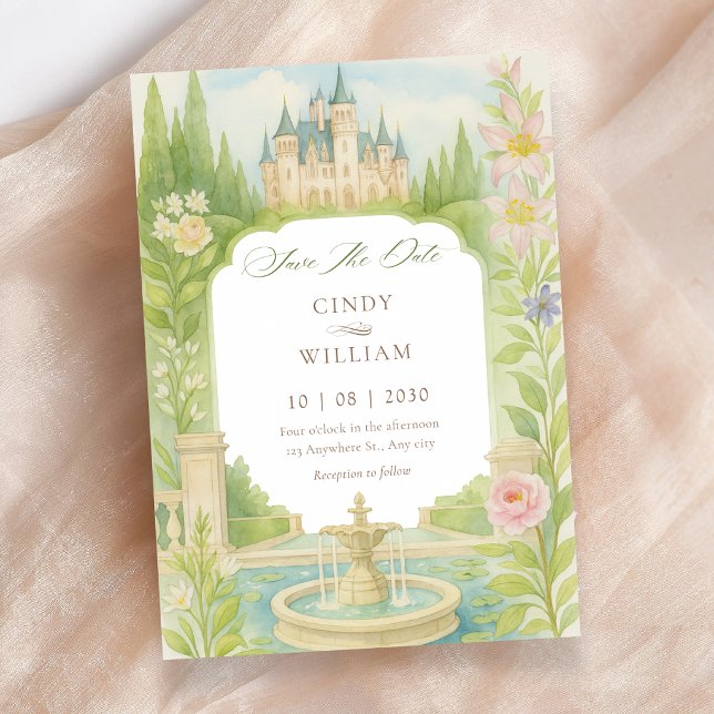 Ästhetische Garten Schloss Hochzeit Save The Date (Von Creator hochgeladen)