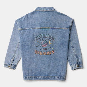 Ästhetische Gestaltung kosmischer Typografie Jeansjacke