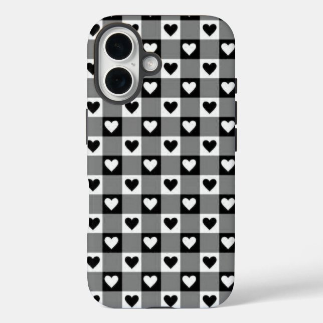 Ästhetische Gingham-Kariert-Herzen-Hülle iPhone 16 Hülle (Rückseite)