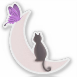 Ästhetische Himmels-Katze und lila Schmetterlingsm Aufkleber