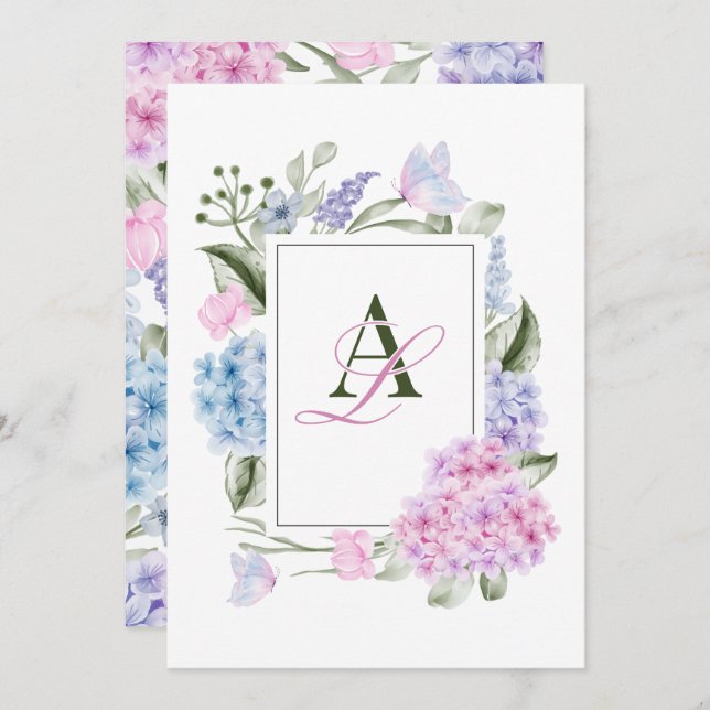 Ästhetische Hydrangea Hochzeit Einladung (Vorne/Hinten)