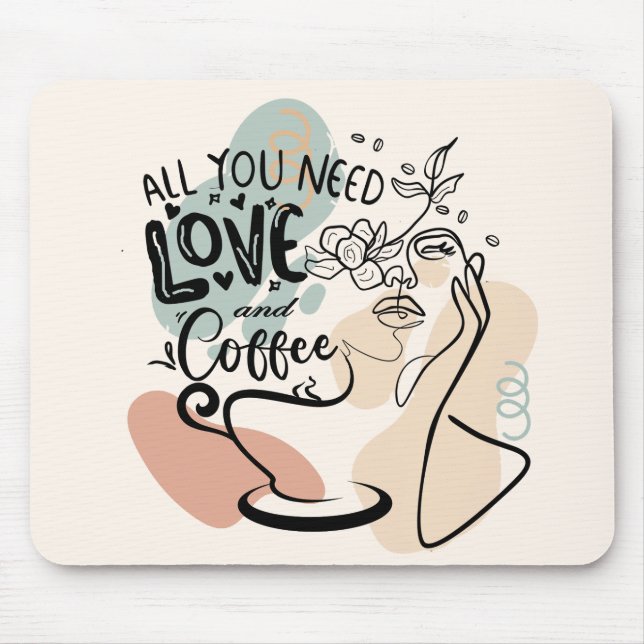Ästhetische Illustrationen, Mädchenkaffee Mousepad (Vorne)