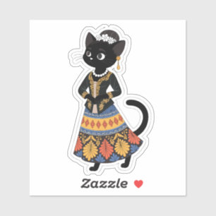 Ästhetische javanesisch schwarze Katze in traditio Aufkleber