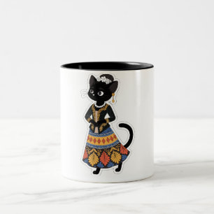 Ästhetische javanesisch schwarze Katze in traditio Zweifarbige Tasse