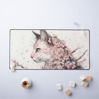 Ästhetische Katze und rosa Blume Schreibtischunterlage