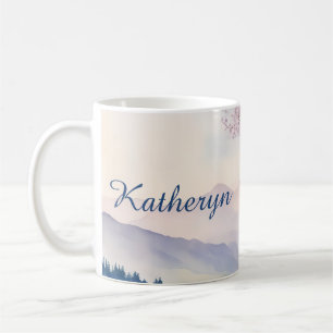 Ästhetische Landschaft Lavendel Tree Gebirge Blaue Kaffeetasse