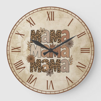 Ästhetische Leopard Print Mama Typografie Große Wanduhr