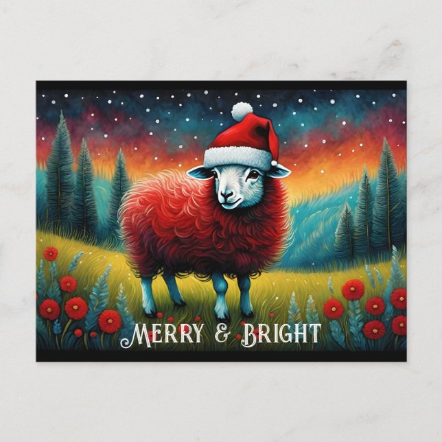 Ästhetische Meadow Niedlich Baby Sheep Weihnachtsf Postkarte (Vorderseite)