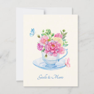 Ästhetische Minimalistische Blume Teetasse Hochzei Postkarte