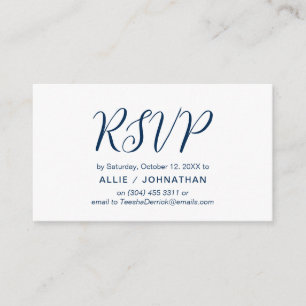 Ästhetische Navy Blue Script, Hochzeit RSVP reagie Begleitkarte