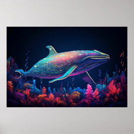 Ästhetische Neon Wal Illustration Poster