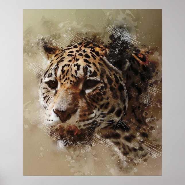 Ästhetische Panther cheetah Gesicht Aquarellmalere Poster (Vorne)