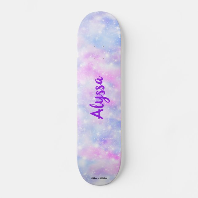 Ästhetische Pastell Wolken Sparkle Personalisiert Skateboard (Vorderseite)