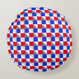 Ästhetische rote Schwarz-weiße und blaue geometris Rundes Kissen