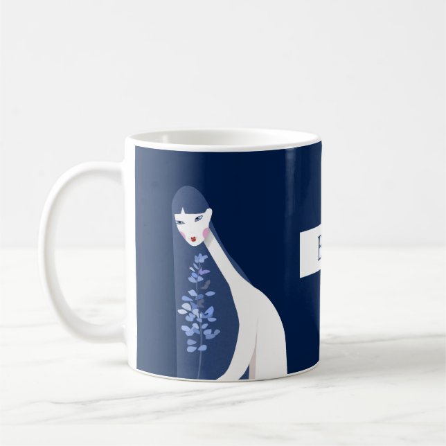 Ästhetische Stilvolle Blätter der blauen Marinemün Kaffeetasse (Links)