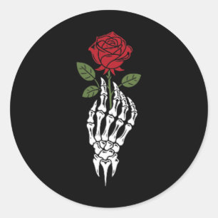 Ästhetische Tattoo Rote Rose Skelett Blume für Kin Runder Aufkleber