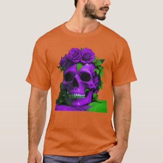 Ästhetische Totenköpfe und Rosen Violett und grüne T-Shirt