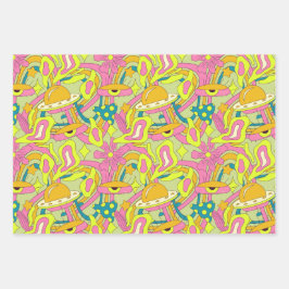 Ästhetische Trippy Psychedelic Funky Quirky Geschenkpapier Set