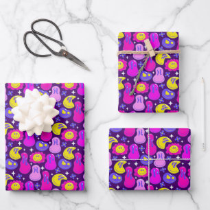 Ästhetische Trippy Psychedelic Y2K Face Daisy Geschenkpapier Set