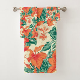 Ästhetische tropische Blume aus hawaiianischem Fla Badhandtuch Set