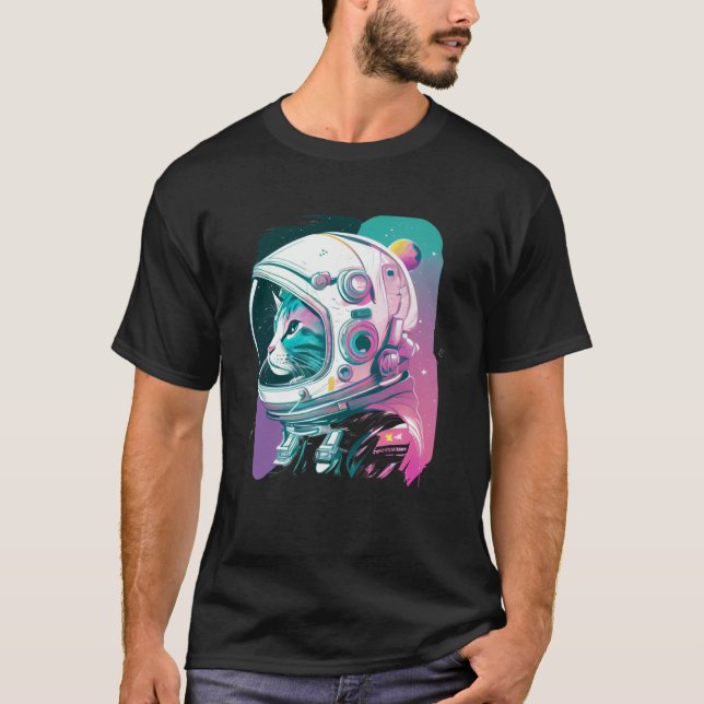 Ästhetische Vaporwave Space Cat 80er 90s Astronaut T-Shirt (Vorderseite)