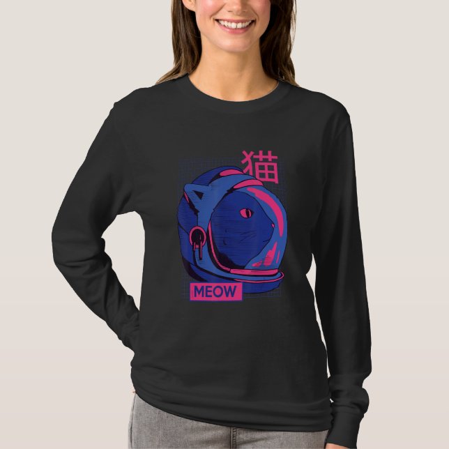 Ästhetische Vaporwave Space Cat Meow 80er 90s Aest T-Shirt (Vorderseite)