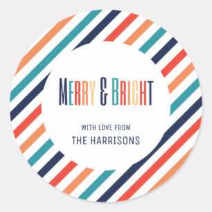 Ästhetische Weihnachts Retro Streifen farbenfrohe  Runder Aufkleber