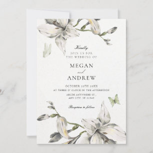 Ästhetische weiße graue Blumenblüten-Hochzeit Einladung