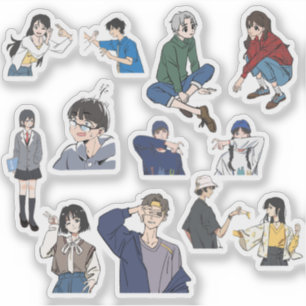 Ästhetischer Anime-Junge- und Mädchen-Casual-Outfi Aufkleber