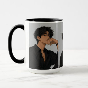 Ästhetischer Anime-Jungen-Trio-Attitüde-Schwarz-Ak Tasse