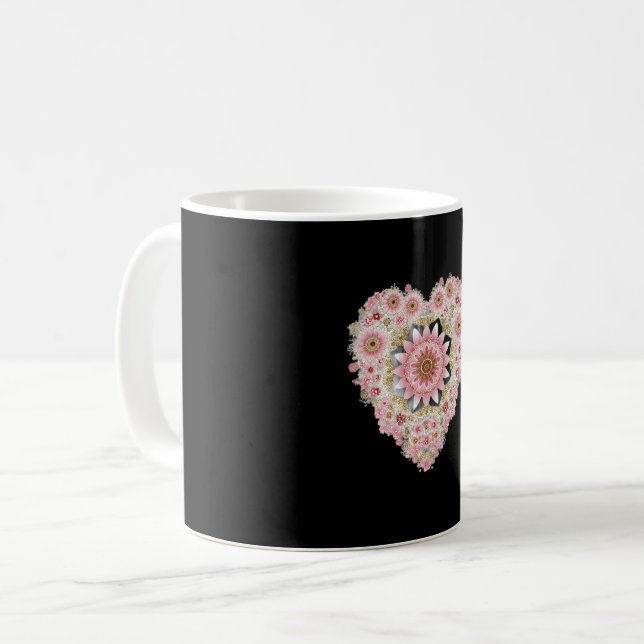 Ästhetischer Blumen-Herz-Becher | Schwarzer Becher Kaffeetasse (Vorderseite Links)