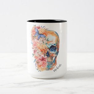 Ästhetischer Blumenzucker Schädel mit Schmetterlin Zweifarbige Tasse