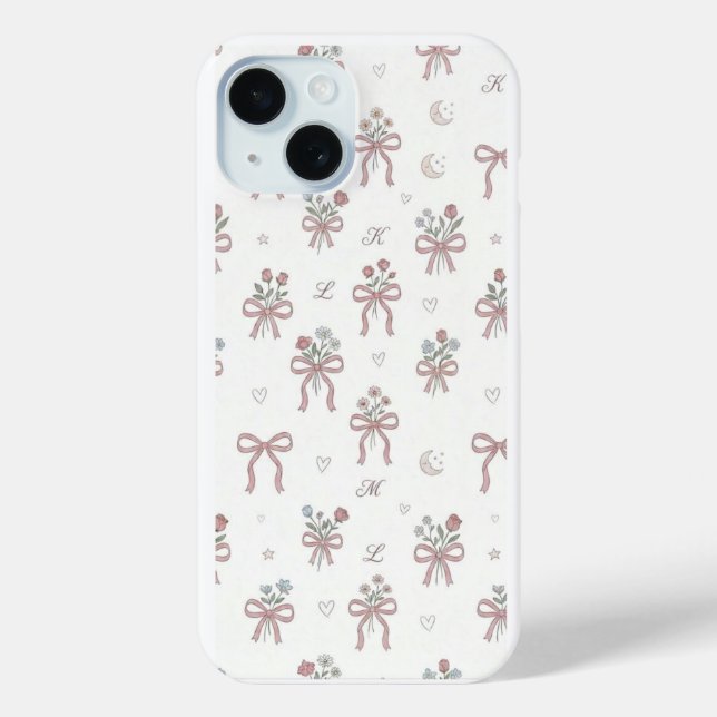 Ästhetischer Coquette-Bogen & Initialen-Wiederholu Case-Mate iPhone Hülle (Rückseite)