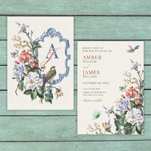 Ästhetischer floraler Vogel Hochzeit Einladung