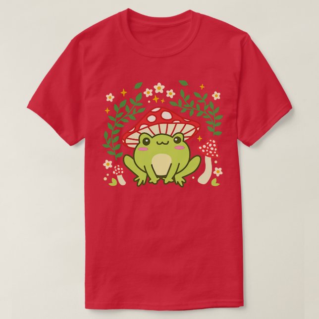 Ästhetischer Frosch Pilzhut Niedlich Vintage Kawai T-Shirt (Design vorne)
