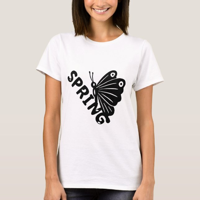 Ästhetischer Frühling Schmetterling Minimalist Gra T-Shirt (Vorderseite)