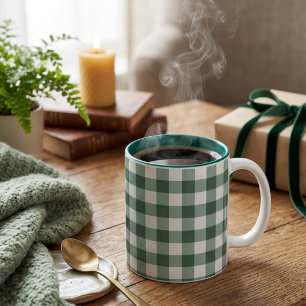 Ästhetischer grüner Gingham Zweifarben-Kaffeebeche Zweifarbige Tasse