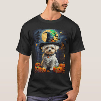 Ästhetischer Halloween Malteser Hund Hexenkürbis T-Shirt